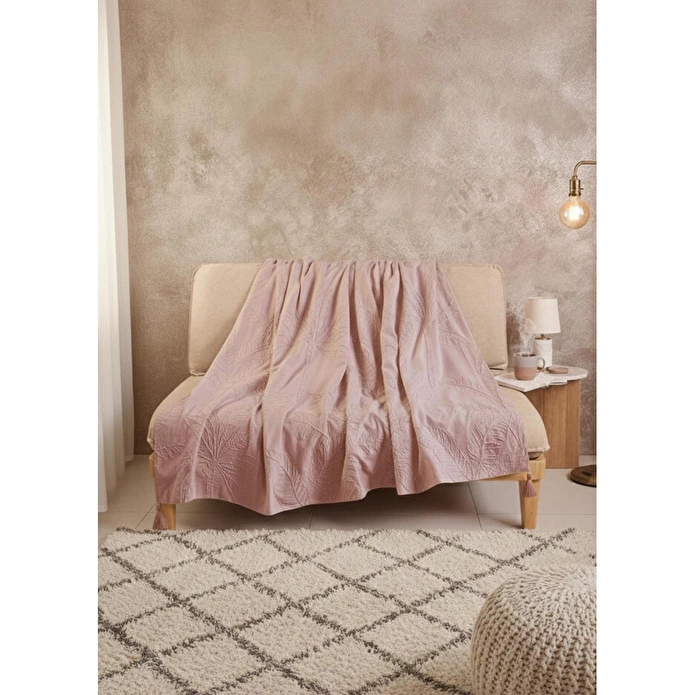 The Mia Throw Koltuk Şalı Püsküllü Gül Kurusu 170x130
