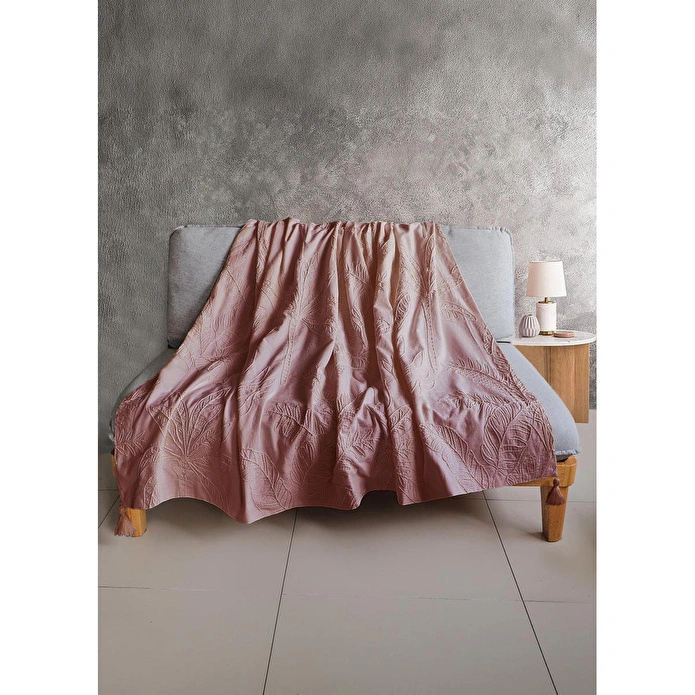 The Mia Throw Koltuk Şalı Püsküllü Gül Kurusu 170x130