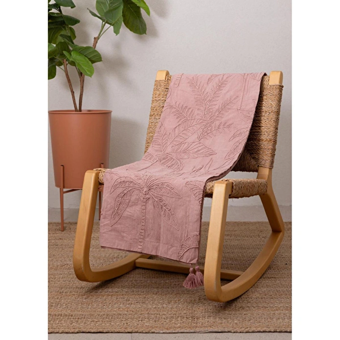 The Mia Throw Koltuk Şalı Püsküllü Gül Kurusu 170x130