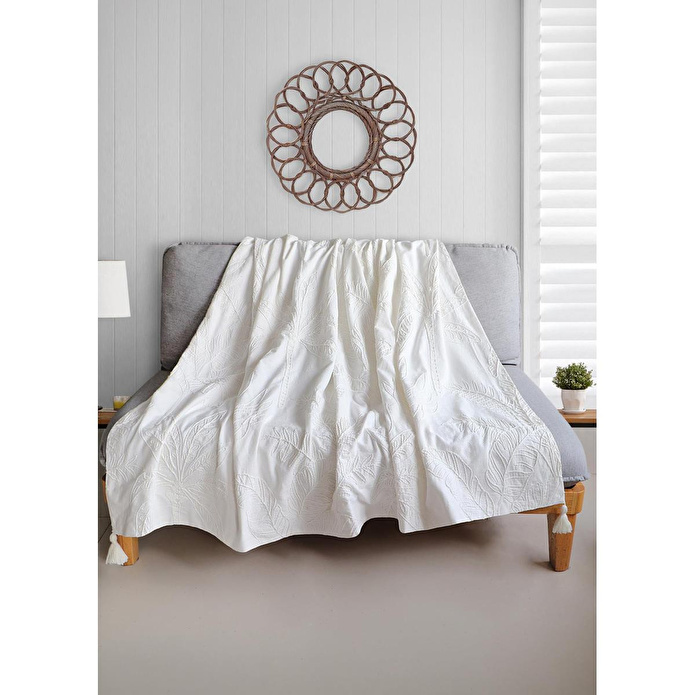 The Mia Throw Koltuk Şalı Püsküllü Krem 170x130