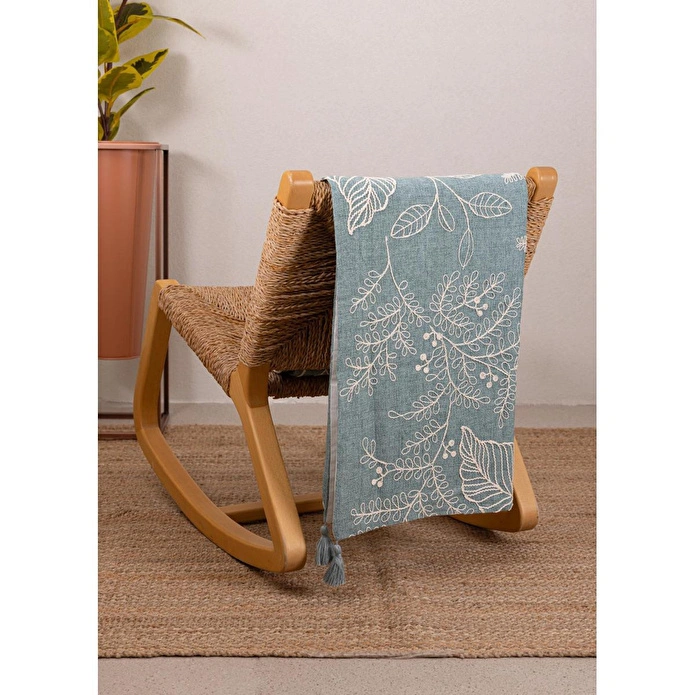 The Mia Throw Koltuk Şalı Püsküllü Yeşil 170x130