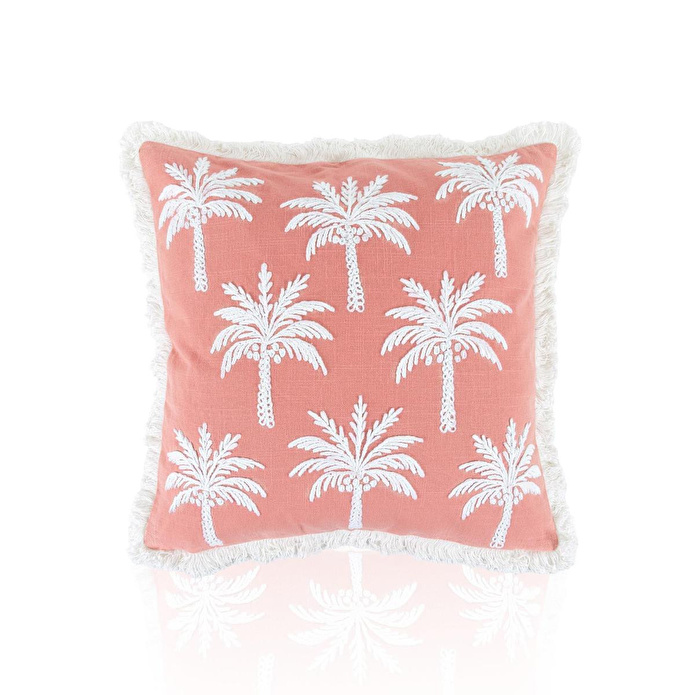 The Mia Tropikal Palmiye Desenli Kırlent Somon 45 X 45 Cm