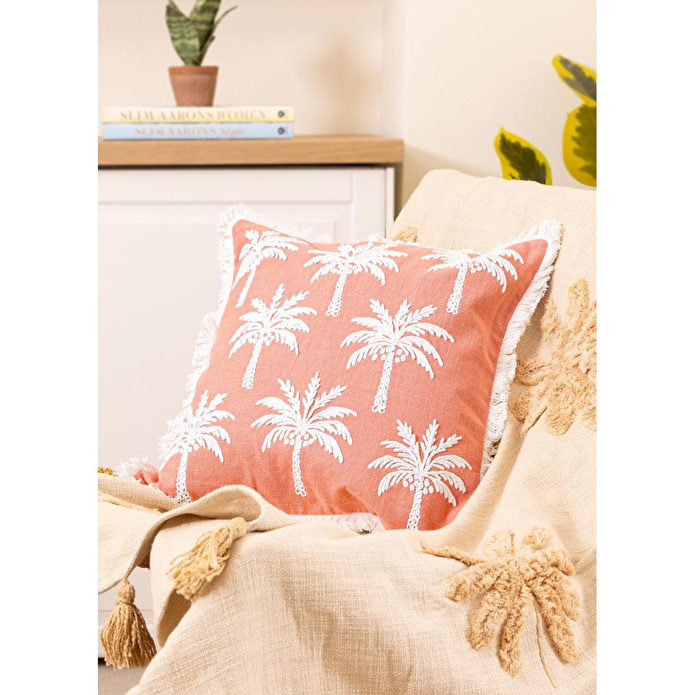 The Mia Tropikal Palmiye Desenli Kırlent Somon 45 X 45 Cm