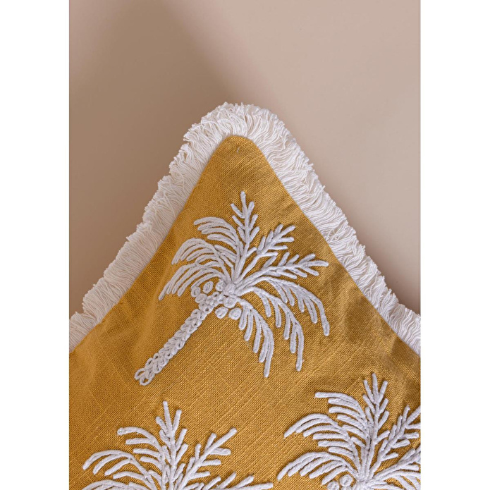 The Mia Tropikal Palmiye Desenli Kırlent Hardal 45 X 45 Cm