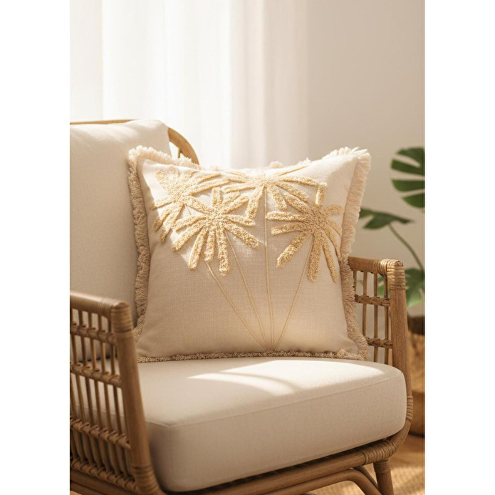 The Mia Bohem Palmiye Desenli Kırlent Bej 45 X 45 Cm