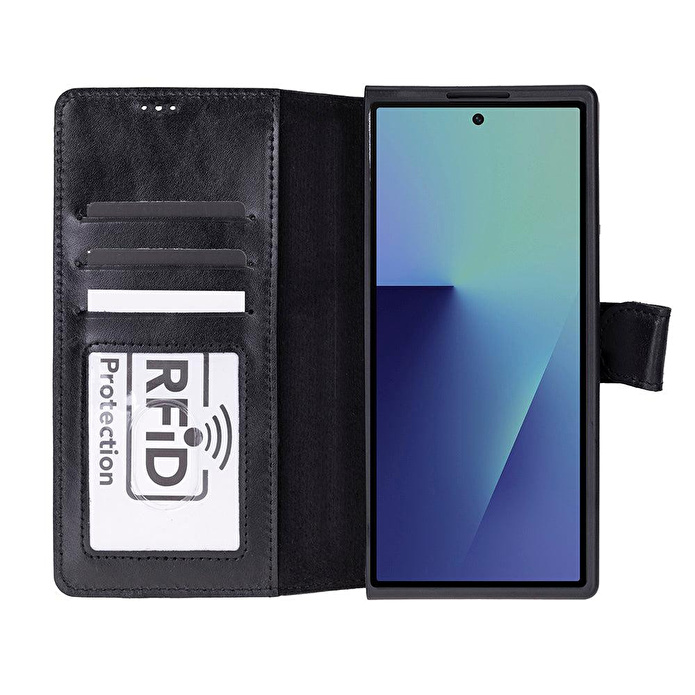 Bloominbag Aurelio Siena Onyx Black Samsung Galaxy Z Fold7 Cüzdan Kılıf