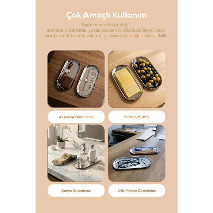 Vienev 2’li Büyük Boy Gümüş Renk Oval Kayık Tabak Seti - Sunum Ve Çerezlik Tabağı