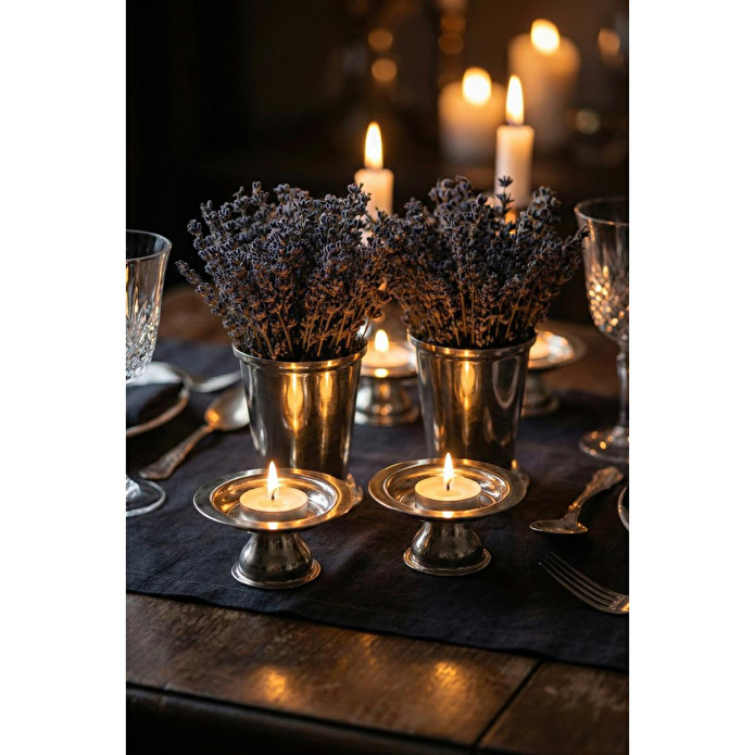 Vienev 4'lü Gümüş Renk Kahve Yanı Sunum Seti - 2x(ayaklı Lokumluk, Mini Gül Kovası) - Çeyizlik İkramlık