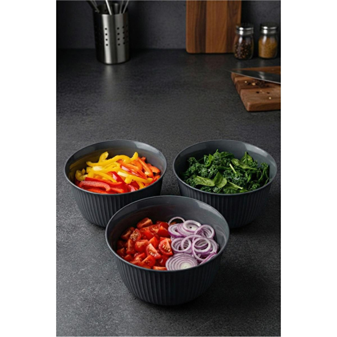 Vienev 3'lü 3 Litre Plastik Karıştırma Ve Saklama Kase Seti Antrasit