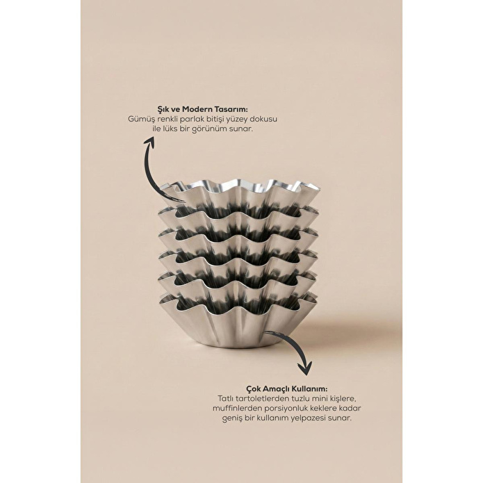 Vienev Küçük Boy 6'lı Metal Tırtıklı Tartolet Ve Porsiyonluk Kek Kalıbı Seti