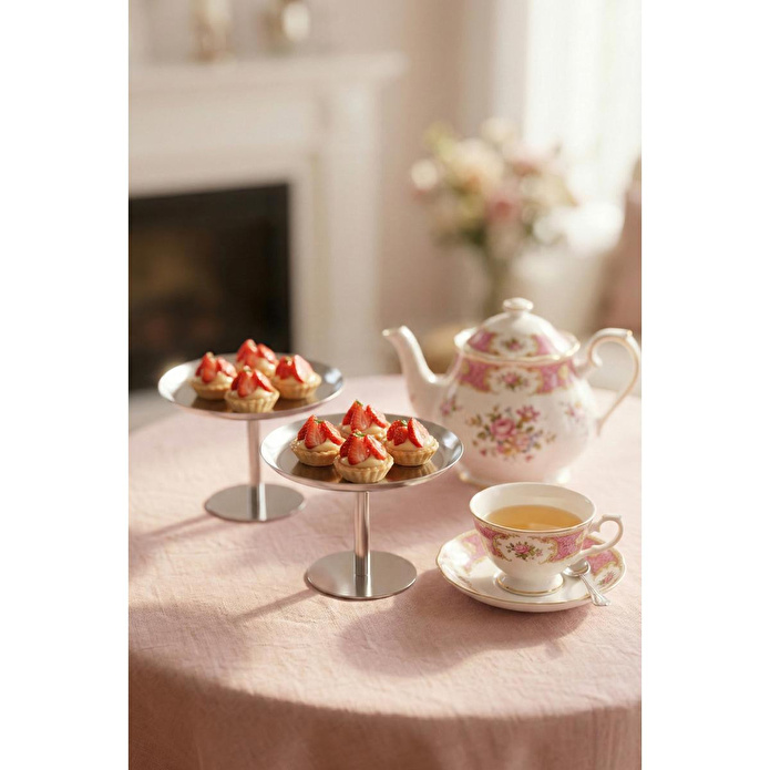 Vienev 2'li Gümüş Renk Metal Sunum Standı - Şık Ve Dekoratif İkramlık Standı