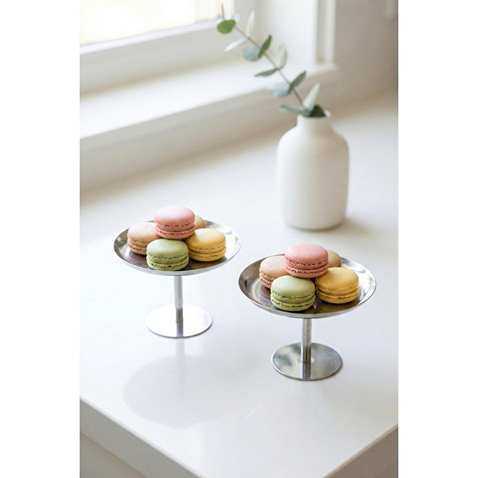 Vienev 2'li Gümüş Renk Metal Sunum Standı - Şık Ve Dekoratif İkramlık Standı