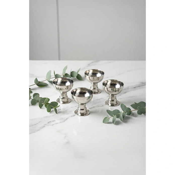 Vienev 4'lü Metal Yumurtalık Seti Şık Kahvaltı Sunumu - Yumurta Kabı