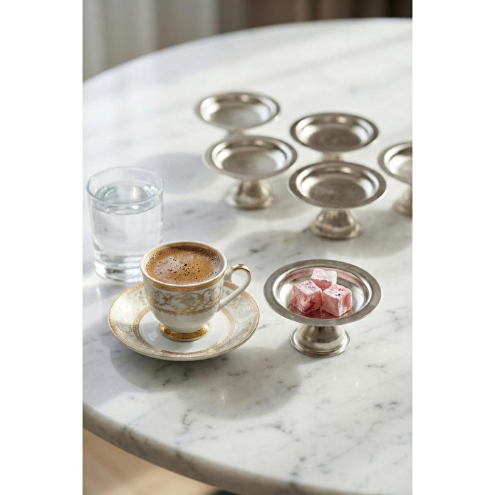 Vienev 6'lı Gümüş Renk Yuvarlak Lokumluk Ve Sunumluk Seti