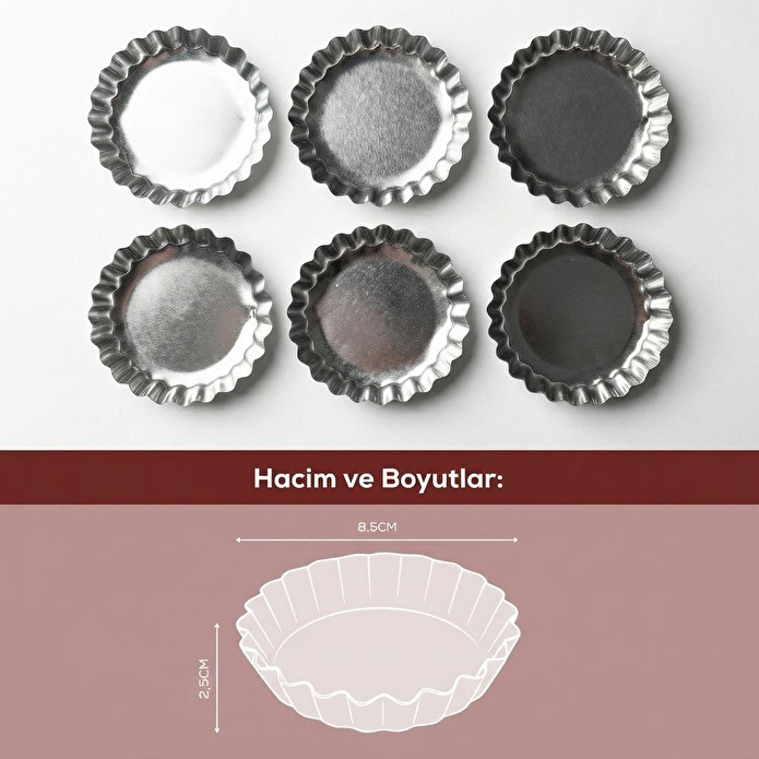 Vienev Geniş Tabanlı 6'lı Mini Boy Metal Tırtıklı Tartolet Ve Porsiyonluk Kek Kalıbı Seti