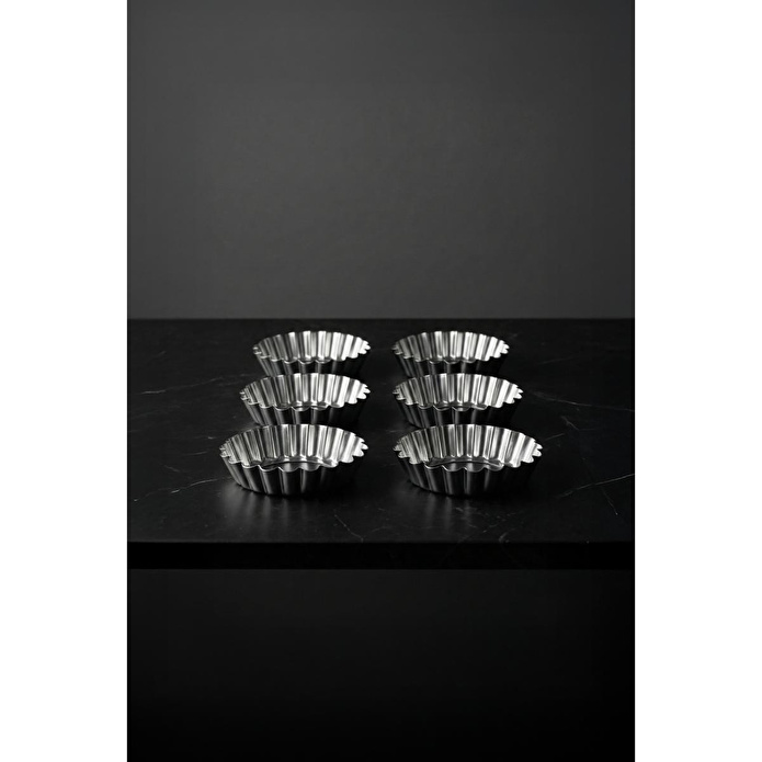 Vienev Geniş Tabanlı 6'lı Mini Boy Metal Tırtıklı Tartolet Ve Porsiyonluk Kek Kalıbı Seti