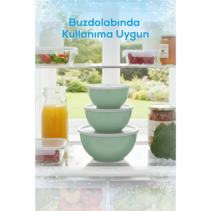 Vienev 8'li Yuvarlak Kase Seti Mint Yeşili | 1l, 1.5l, 2.3l, 3.3l | Kapaklı Çok Amaçlı Mutfak Saklama Kabı
