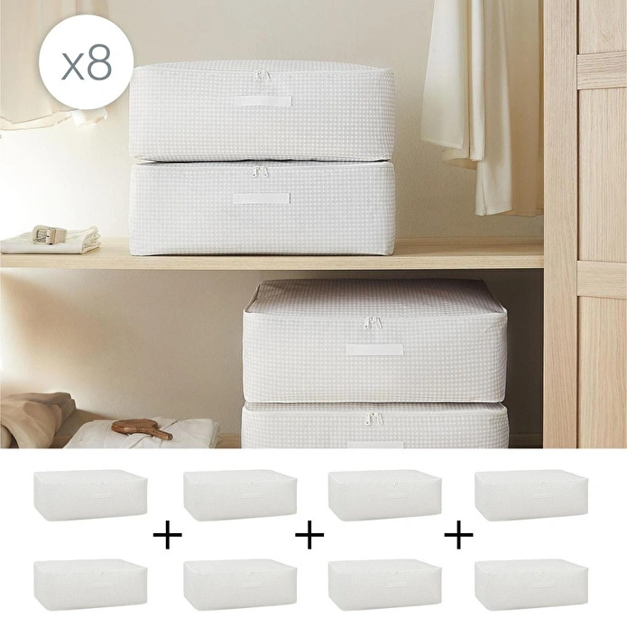 Home Wave 8'li Büyük Boy Gri Pötikare Baza Altı Hurç Set 62 X 46 X 22 Cm