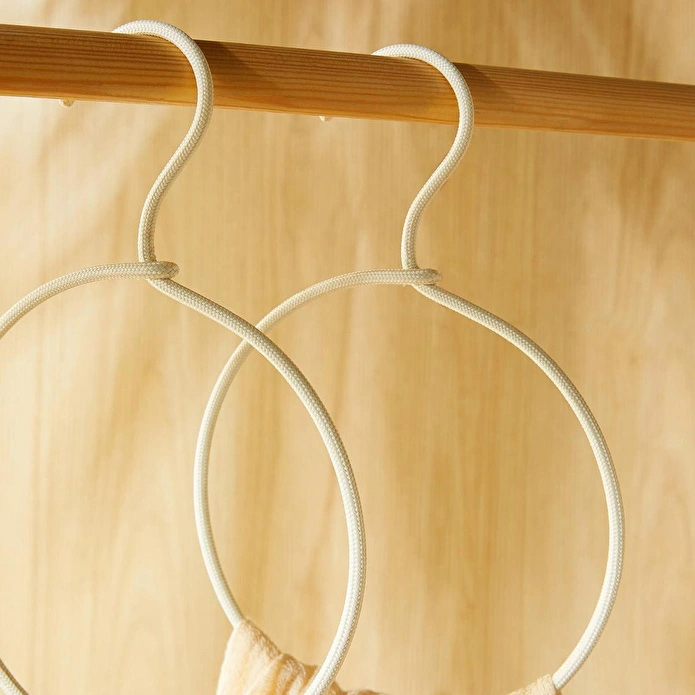 Ocean Home Textile 4'lü Halka Ekru Renk Kumaş Kaplı Metal Aksesuar Askısı 24.5 X 16 X 0.5 Cm