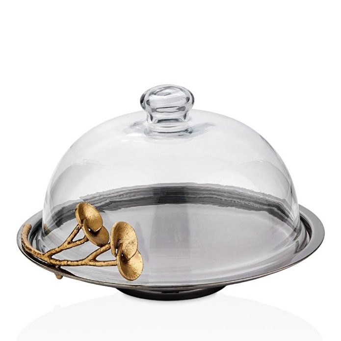 Cornella Rose Kapaklı Kek Fanusu Silver - Gold Çap:29 Cm X Boy:18 Cm