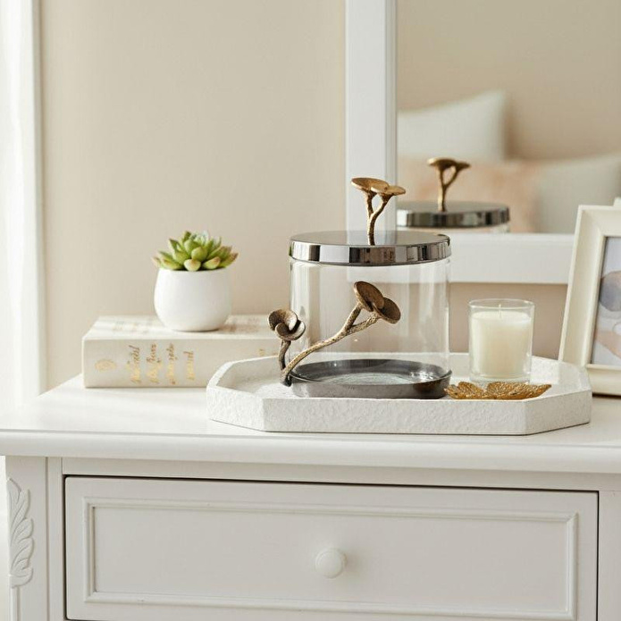 Cornella Rose Dekoratif Cam Kavanoz Silver - Gold Küçük Ağız:12 Cm X Boy:12 Cm X Tüm:16 Cm