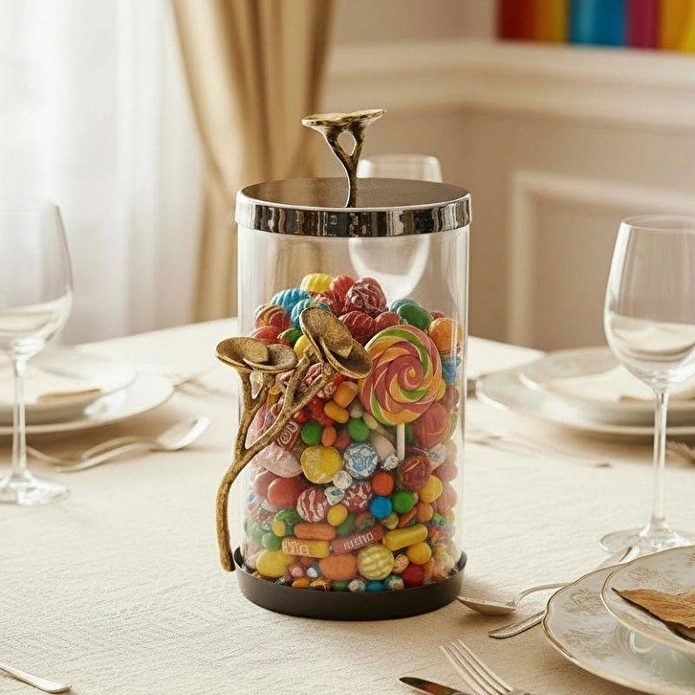 Cornella Rose Dekoratif Cam Kavanoz Silver - Gold Büyük Ağız :12 Cm X Boy:22 Cm X Tüm:26 Cm