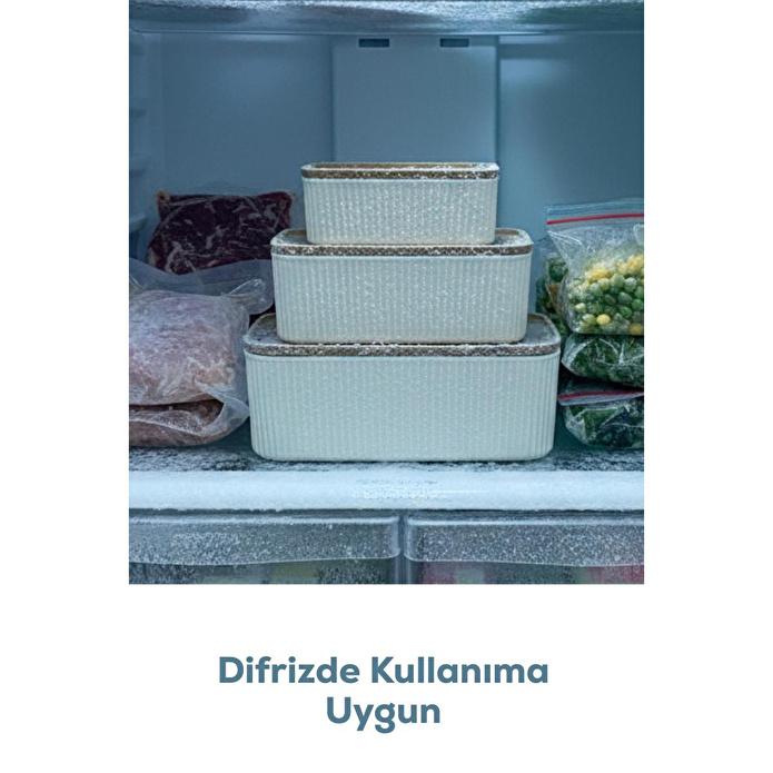 Vienev 8'li Çizgili Dikdörtgen Saklama Seti Bej | 2.5l 1.5l 0.80l 0.45l | Mikrodalga Ve Dondurucu Uyumlu