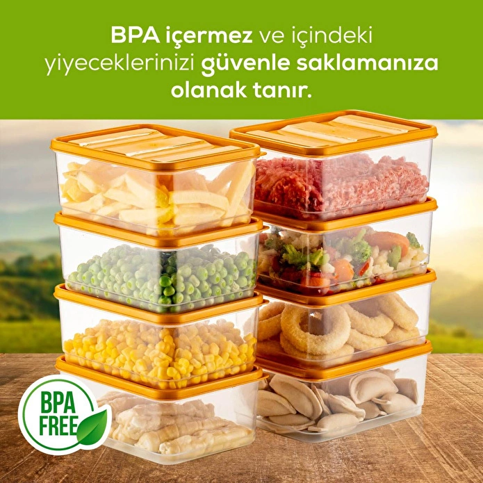 Vienev 8'li Buzdolabı Düzenleyici Organizer Mikrodalgaya Uygun Difriz Saklama Kabı Turuncu
