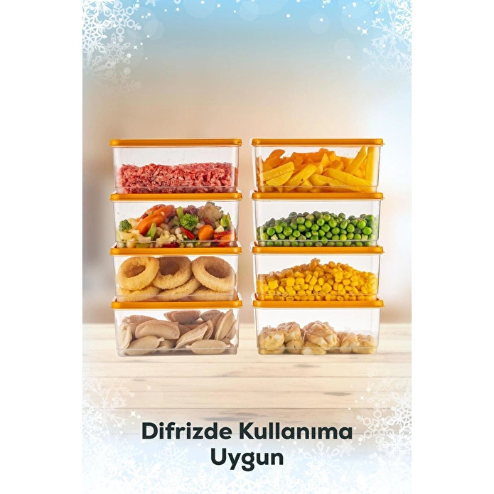 Vienev 8'li Buzdolabı Düzenleyici Organizer Mikrodalgaya Uygun Difriz Saklama Kabı Turuncu