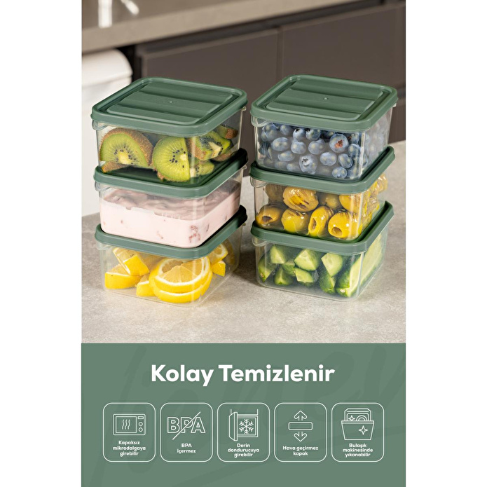 Vienev 6'lı 350 Ml Buzdolabı Dondurucu Organizer Mikrodalga Ve Difrize Uygun Saklama Kabı Yeşil