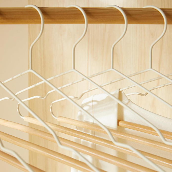 Ocean Home Textile 9'lu Ahşap Destekli Ekru Renk Metal Giysi Askısı 19.5 X 42 X 0.34 Cm