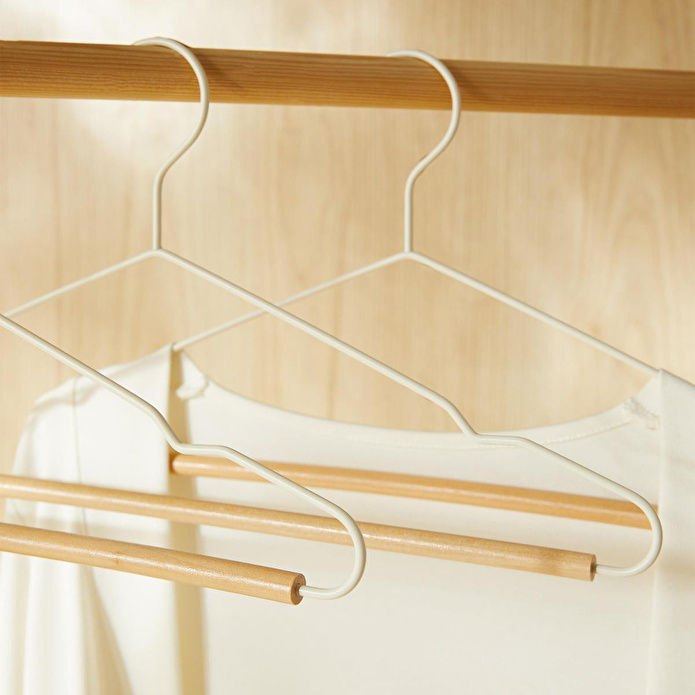 Ocean Home Textile 3'lü Ahşap Destekli Ekru Renk Metal Giysi Askısı 19.5 X 42 X 0.34 Cm