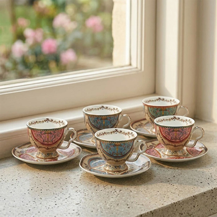 Lucky Art Rosea Bone 6li Cay Fincan Seti