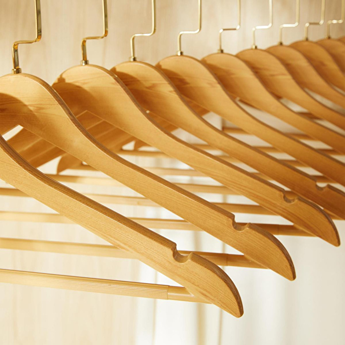 Ocean Home Textile 12'li Altın Kancalı Ahşap Görünümlü Plastik Giysi Askısı 25 X 44.5 X 1 Cm