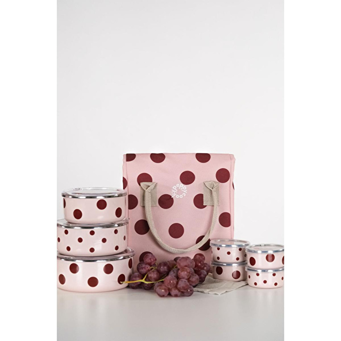 Emaylabxpeppythings Cherry 3’lü Set – Emaye Saklama Kabı, Emaye Kahvaltılık & Termal Taşıma Çantası 10 Litre