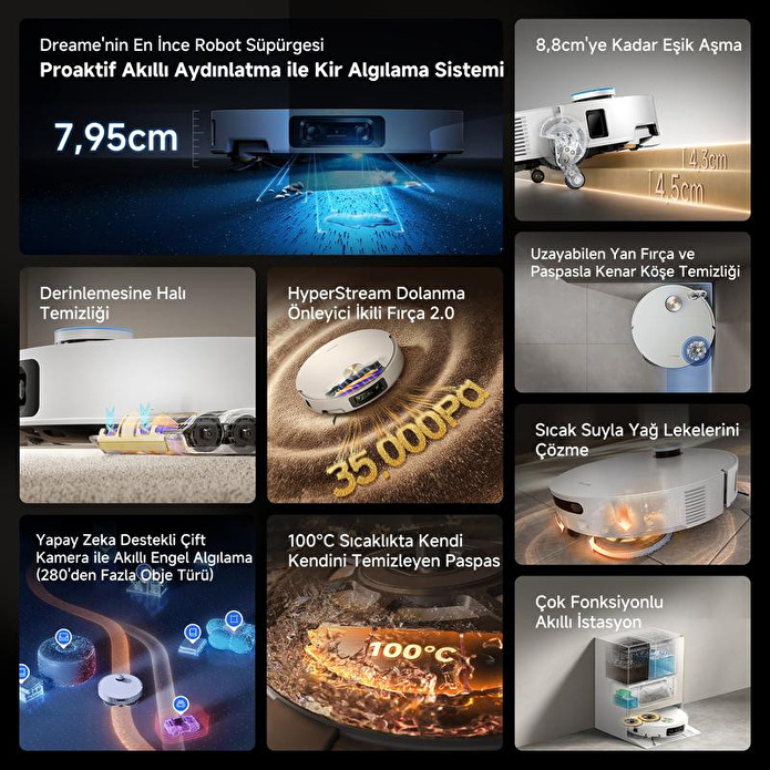 Dreame X60 Ultra Complete Robot Süpürge Beyaz, 35.000pa Emiş Gücü