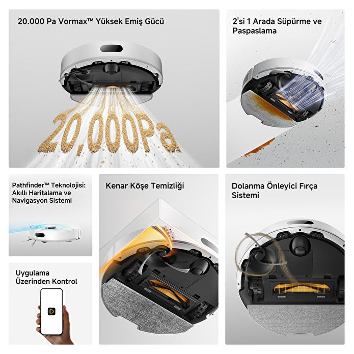 Dreame F20 Robot Süpürge Beyaz, 20.000pa Emiş Gücü