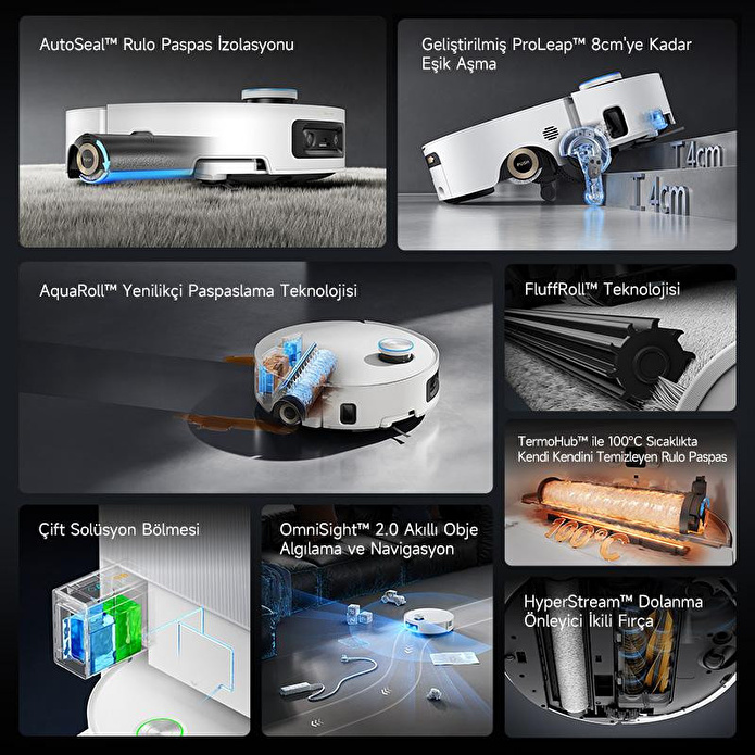 Dreame Aqua 10 Ultra Roller Robot Süpürge Beyaz, 30.000pa Emiş Gücü