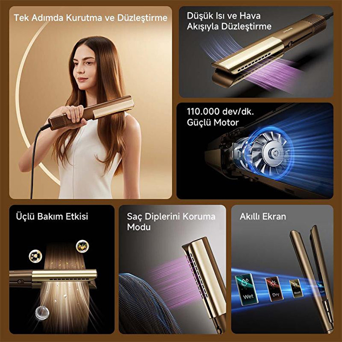 Dreame Aero Straight Şarjlı Saç Düzleştirici, Altın