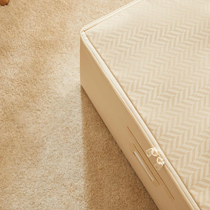 Ocean Home Textile 3'lü Bej Balıksırtı Destekli Kutu Hurç Set 48 X 40 X 30 Cm