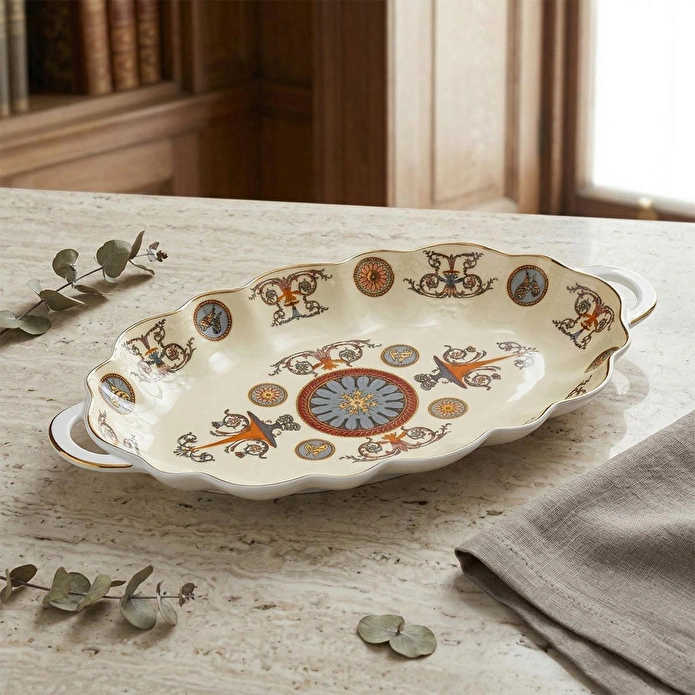 Lucky Art Rosea Bone 27 Cm Kulplu Oval Servis Tabağı