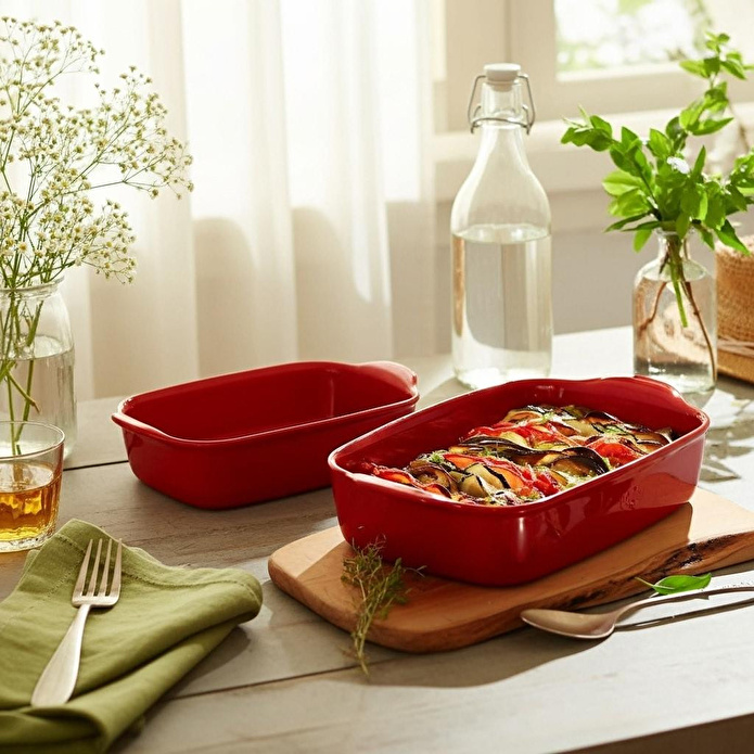 Emile Henry Fırın Kabı Dikdörtgen 2 Li Set Kırmızı/burgundy
