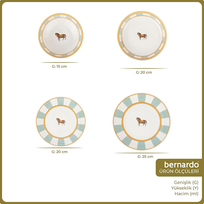 Bernardo Royal 24 Parça Porselen Yemek Takımı Yeşil