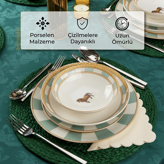 Bernardo Royal 24 Parça Porselen Yemek Takımı Yeşil