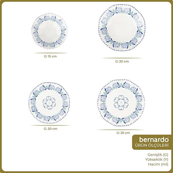 Bernardo Marlen 24 Parça Porselen Yemek Takımı