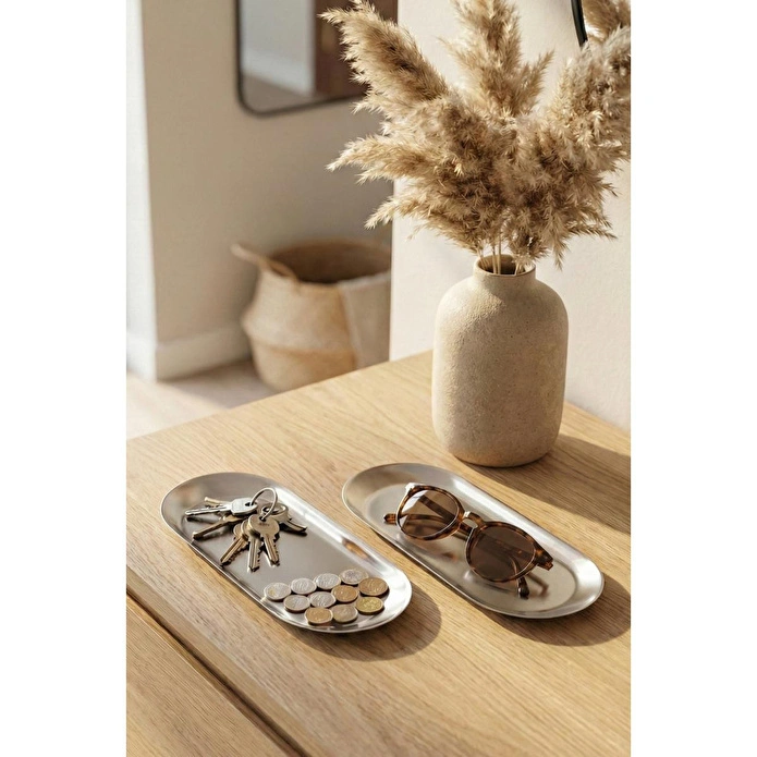 Vienev 2’li Gümüş Renk Metal Oval Kayık Tabak Seti - Sunum Ve Çerezlik Tabağı