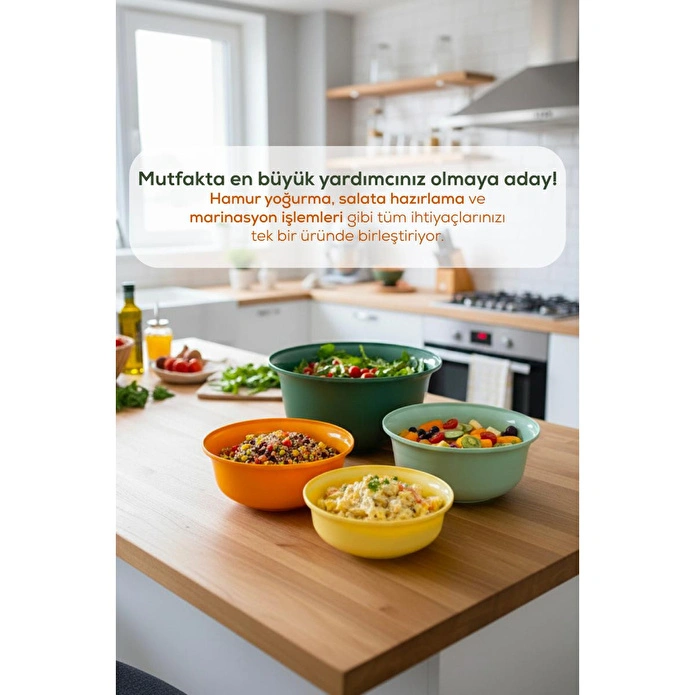 Vienev 4'lü Renkli Karıştırma Kabı Seti | 7 Lt, 4 Lt, 2 Lt, 1 Lt