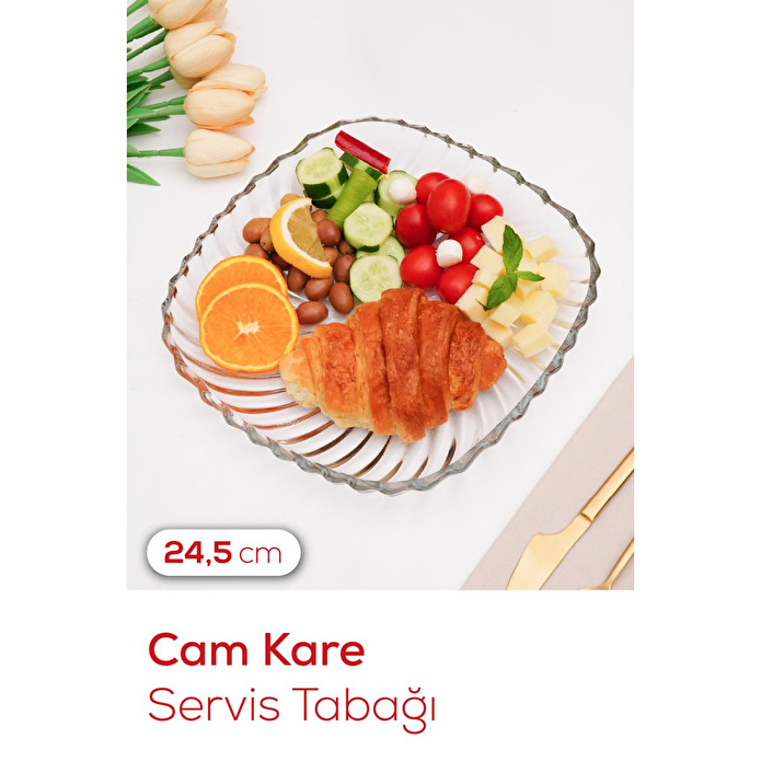 Vienev Cam Kare Sunum Ve Servis Tabağı 24,5 Cm