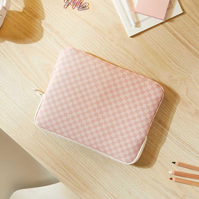 Ocean Home Textile Su İtici Leke Tutmaz Pembe Dama Desen Tablet Taşıma Çantası / Kılıfı 27 X 21 X 2 Cm