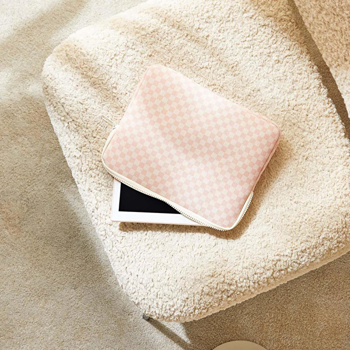 Ocean Home Textile Su İtici Leke Tutmaz Pembe Dama Desen Tablet Taşıma Çantası / Kılıfı 27 X 21 X 2 Cm